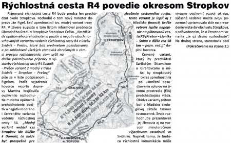 Rýchlostna cesta R4 povedie okresom Stropkov (Napriek nesúhlasnému stanovisku vedenia mesta)